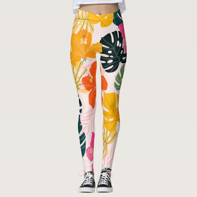 Legging Hibiscus & Monstera: Vibrações Tropicais (Frente)