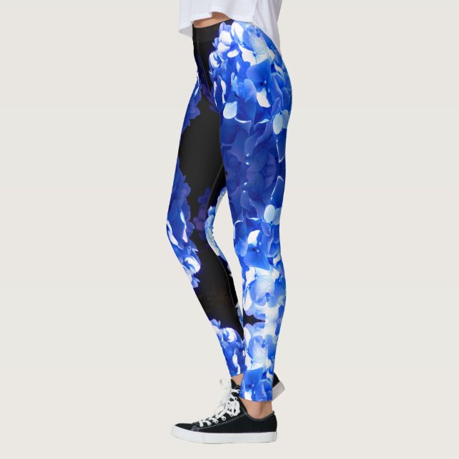 Legging Hídrangas azuis-florais elegantes-de-cobalto (Esquerda)
