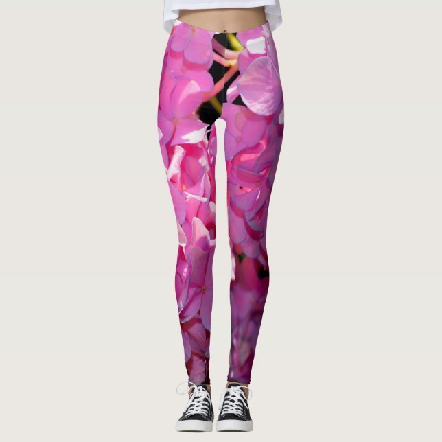 Legging Hídrangas elegantes florais cor-de-rosa romântico (Frente)