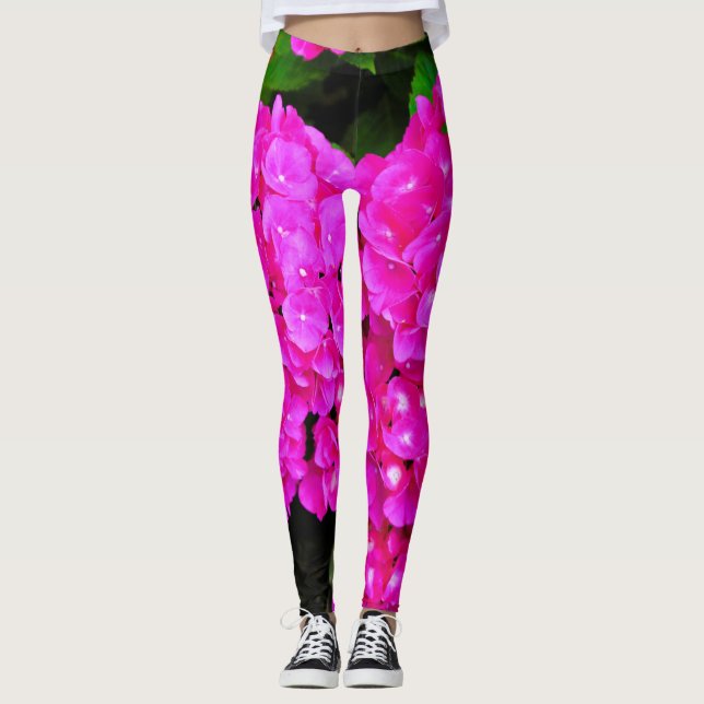 Legging Hidrangea Flores Rosa Flores Natureza Elegante (Frente)