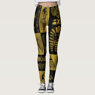 Legging Hieroglyphs e colagem Dourados egípcios dos