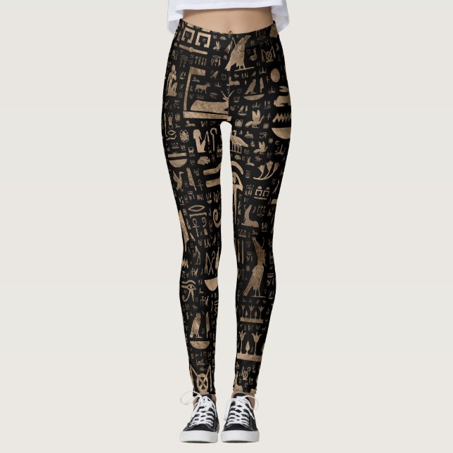 Legging Hieroglyphs egípcios antigos - preto e ouro (Frente)