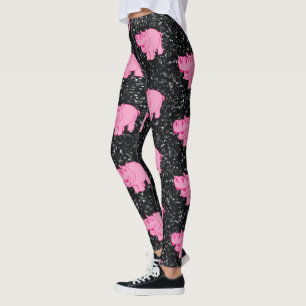 Legging Hipopótamo Rosa Cute Hipopotâmico Rosto Sorrindo