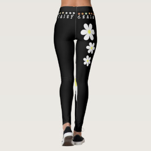 Legging Hippie Daisy Chain Flower Boho Black White Yoga