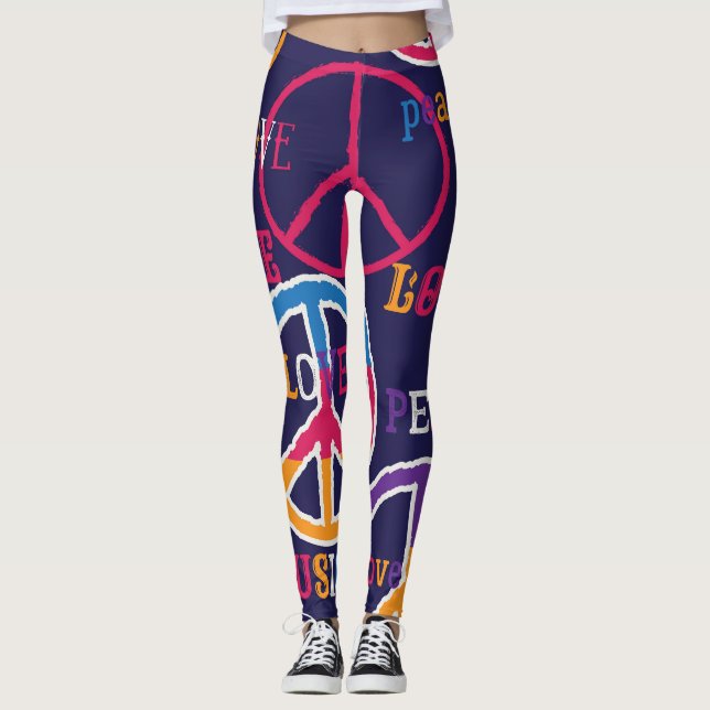 Legging Hippie Peace: Design de símbolos vibrantes. (Frente)