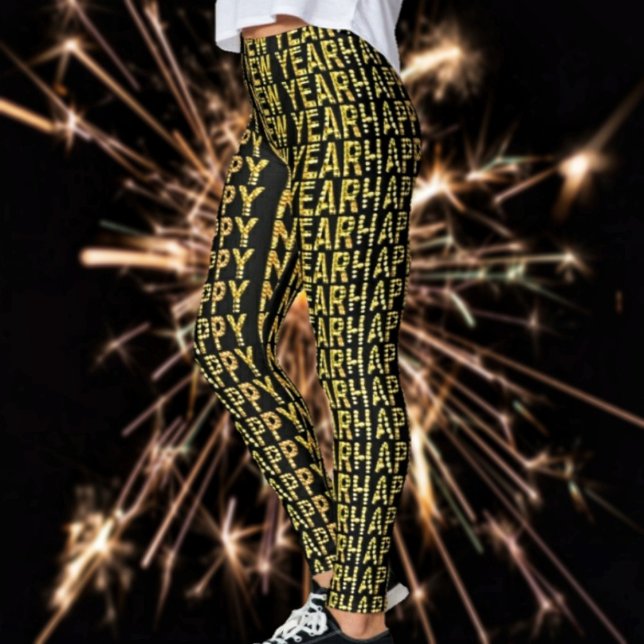 Legging HNY-Yellow Dourado (These HNY Yellow-Gld Leggings in black, boldly, welcomes in the New Year, with glamour!)