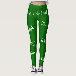 Legging Ho Ho Feliz Natal com Papais noeis, Verde