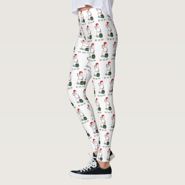 Legging Ho Ho Feliz Papais noeis de Natal Bonito Snowman (Esquerda)