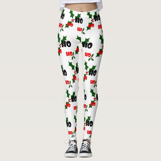 Legging Ho Ho Ho caneleiras do azevinho & das bagas (Frente)