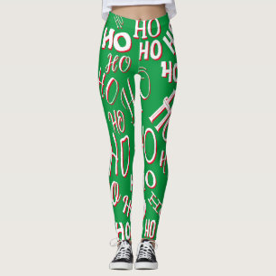 Legging HO HO Padrão de texto de Natal branco verde
