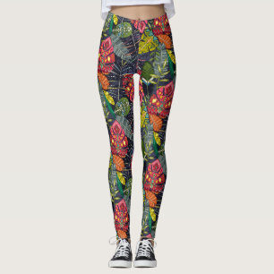 Legging hojas do boho da meia-noite