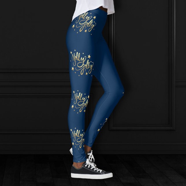 Legging Holly Jolly | Elegante Dourado Faux Foil Script (Criador carregado)