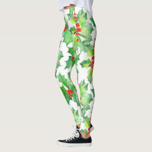 Legging Holly Sai, Berries, Natal Floral Verde Vermelho