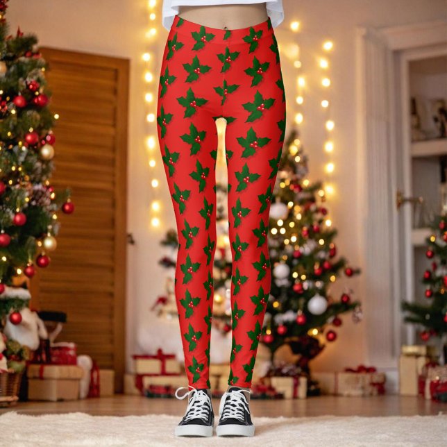 Legging Holly Tree Berries Feriado de Natal (Criador carregado)