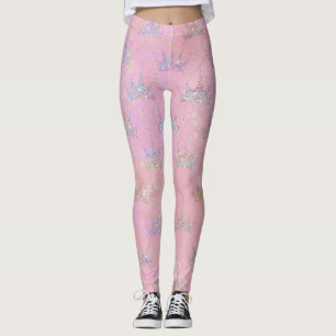 Legging Holograma Hológrafo Glitter Crown Pink Swirl Marbl