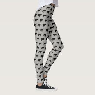 Legging Holstein Cow Silhouettes Padrão Negro e Cinza