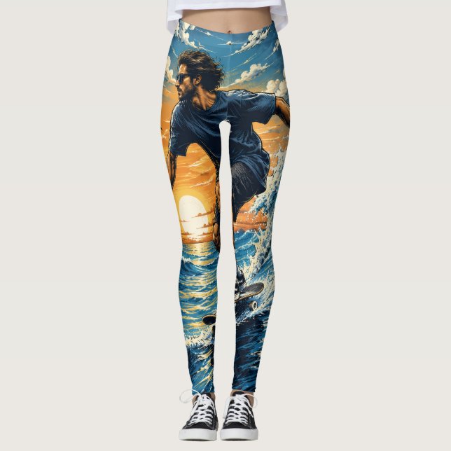 Legging Homem surfando nas ondas  (Frente)