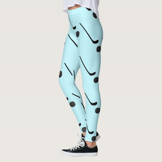 Legging Hóquei no Gelo Sticks Puck Cor Preta Azul Claro (Esquerda)