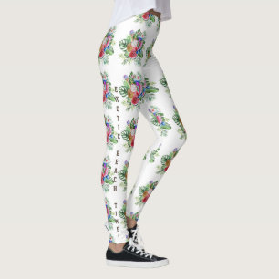 Legging Horário de Praia Exótica Floral Tropical de Aquare