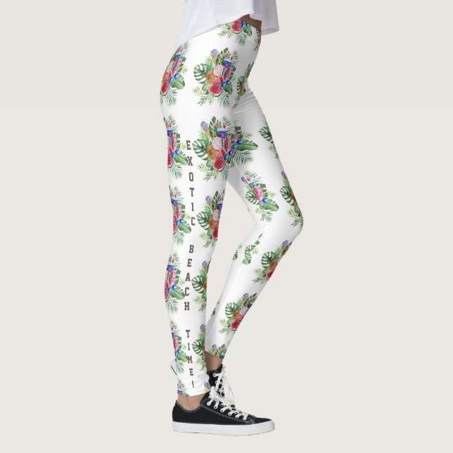 Legging Horário de Praia Exótica Floral Tropical de Aquare (Direita)