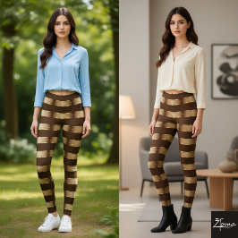 Legging Horizontal Stripe Brown Champagne Metallic Glossy