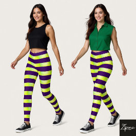 Legging Horizontal Stripe Purple Yellow Neon Glossy