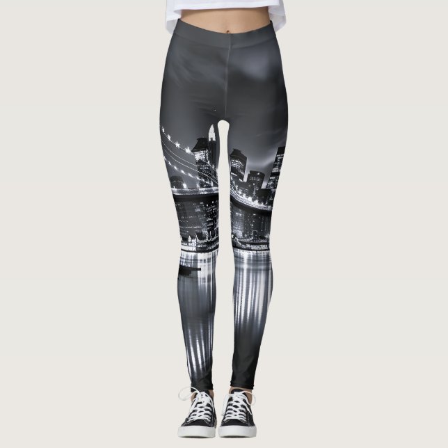 Legging Horizonte de Nova York Ponte de Brooklyn Monocromá (Frente)