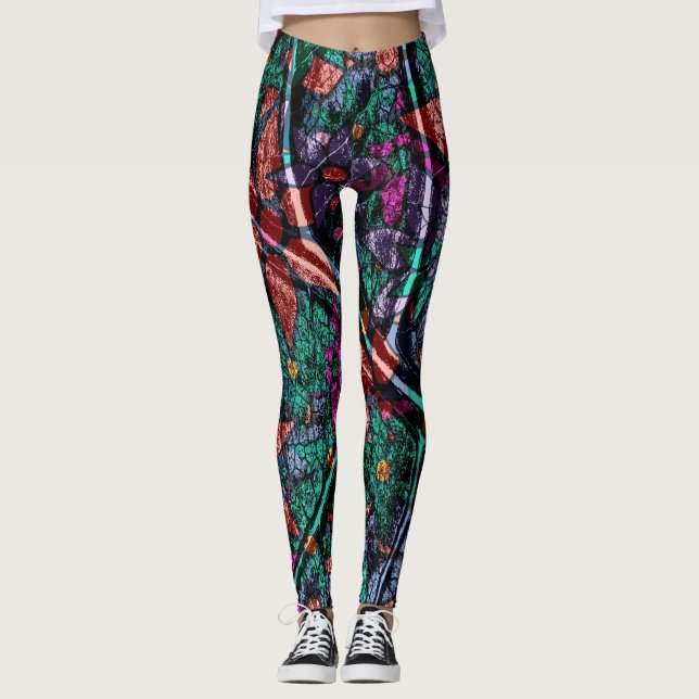 Legging Hortelã alaranjada #2 floral roxo (Frente)