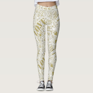 Legging Hugs and Kisses Word Cloud ID286 Dourado