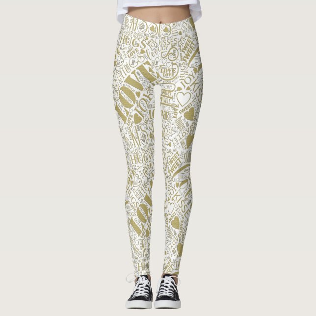 Legging Hugs and Kisses Word Cloud ID286 Dourado (Frente)
