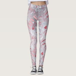 Legging Hugs e Kisses Word Cloud Pink/Silver ID286