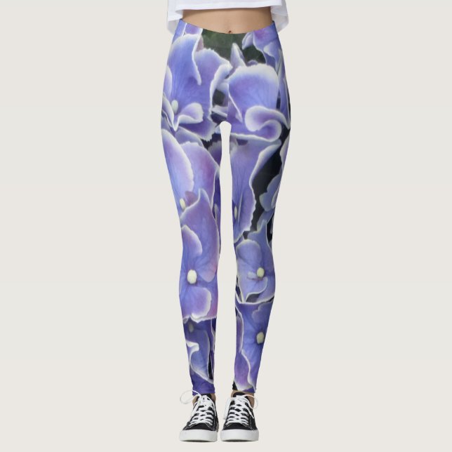 Legging Hydrangea Azul com Legenda de Borda Branca (Frente)