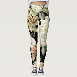 Legging Hydrangeas de Aquarela Lírios: Padrão Floral