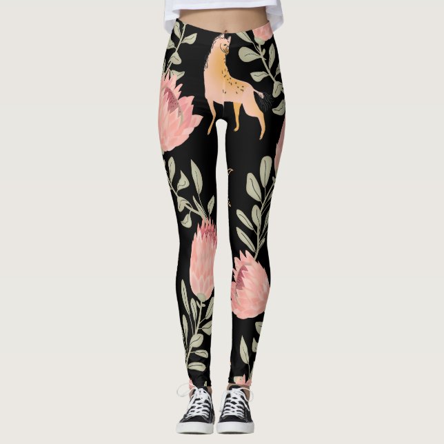 Legging Hyena e Protea: Padrão de Vintagem Escura (Frente)