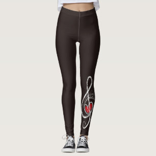 Legging I HEART Música Treble Clef Black Red White