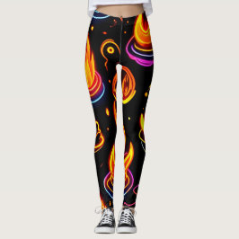 Legging Ícones de chama brilhantes na Canvas escura