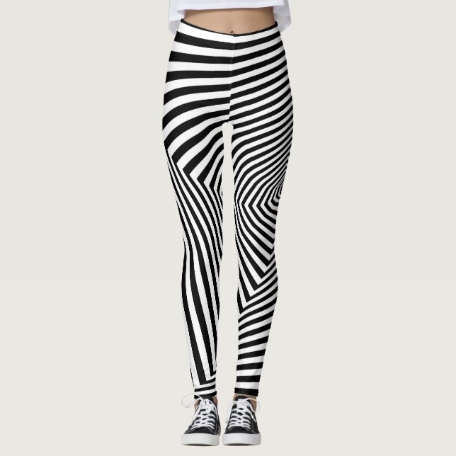 Legging Ilusões Ópticas: Abstrato Geométrico em Striped. (Frente)