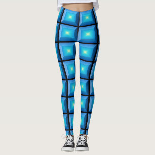 Legging Ilusões Ópticas Retangular Aqua Abstrato