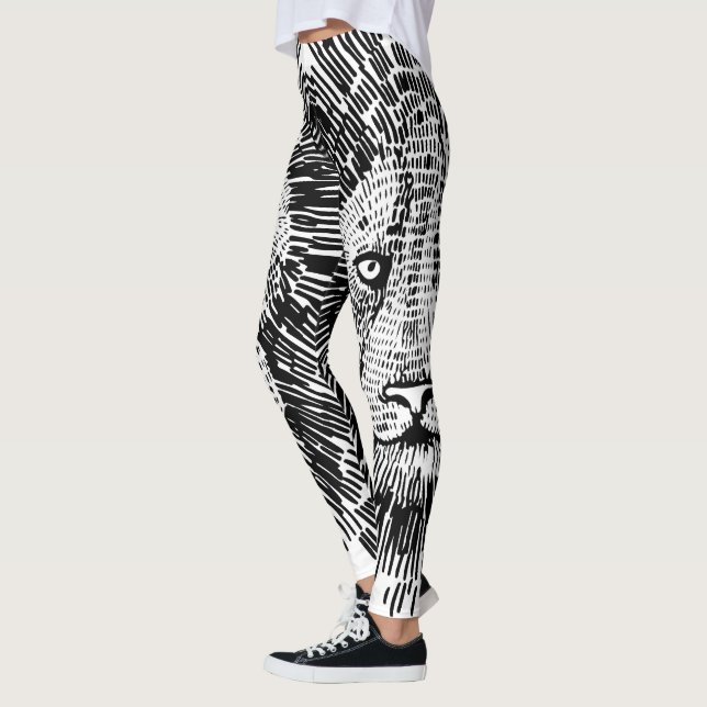 Legging Ilustração Abstrata de Rosto de Leão Ousado (Esquerda)