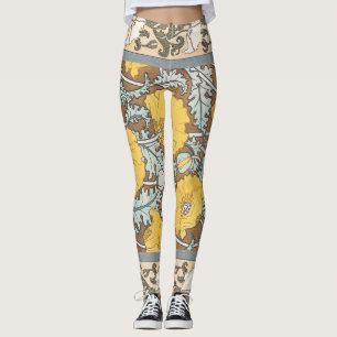 Legging Ilustração Art Nouveau Papoula Flor Amarela