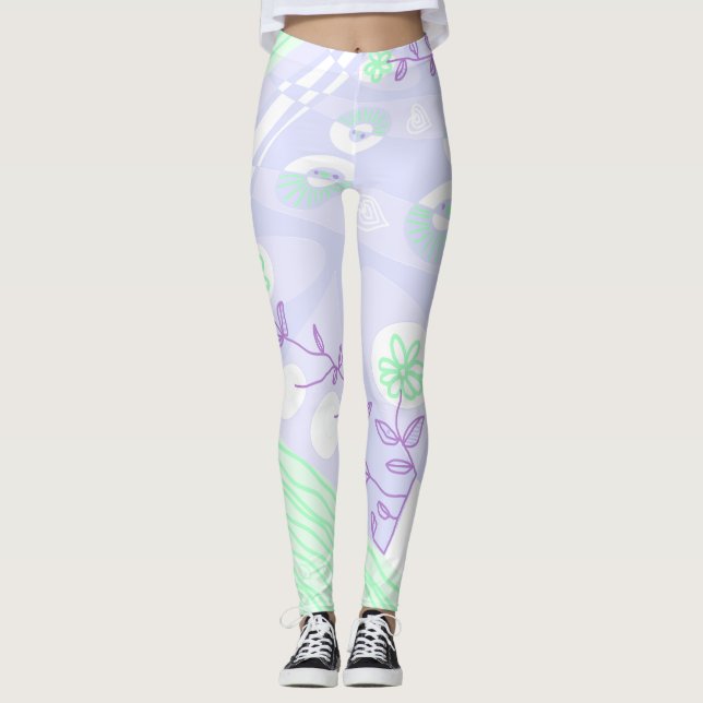Legging Ilustração Bohemian Chintz Pastel Purple Green (Frente)