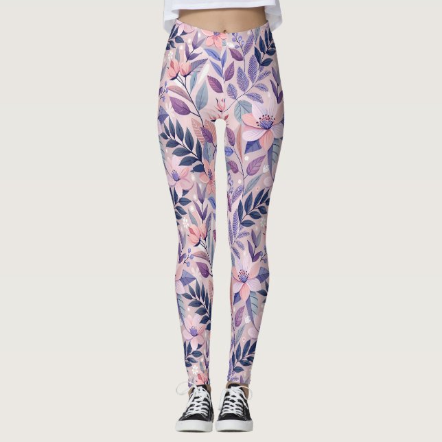 Legging Ilustração bonito Floral Retroativa Lilac (Frente)