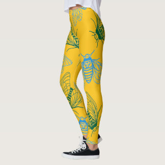 Legging Ilustração Botânica de Cigarra em Amarelo
