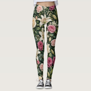 Legging Ilustração Botânica Floral de Magnólia Luxuriante