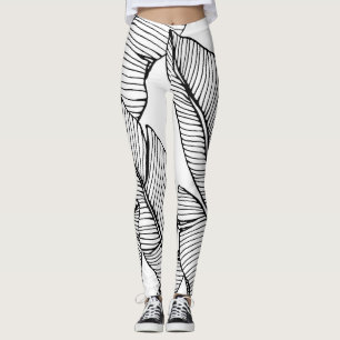 Legging Ilustração Branca Preta de Banana Leaf