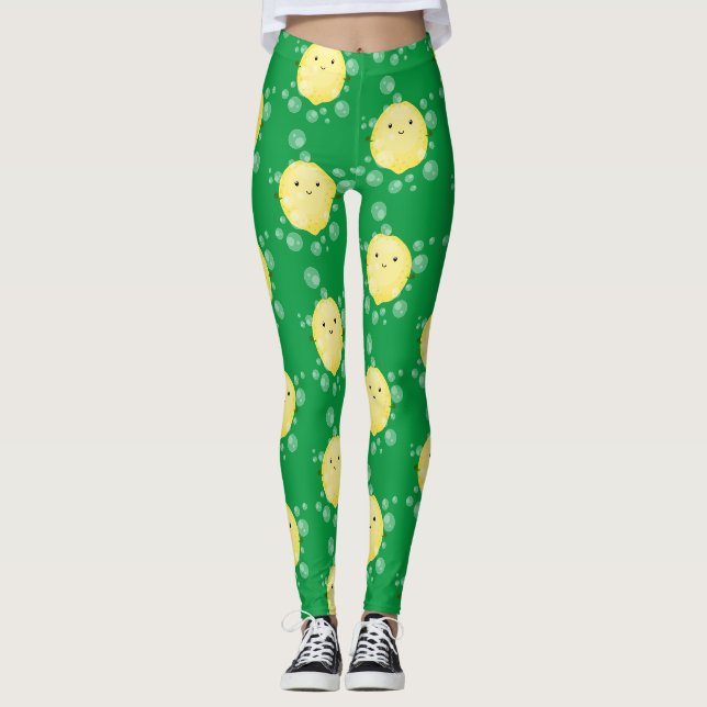 Legging Ilustração de bolhas de desenho animado de fruta d (Frente)