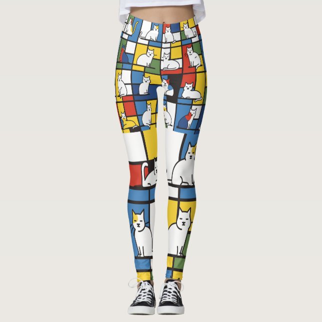 Legging Ilustração de Cat Inspirada na Arte Mondriana (Frente)