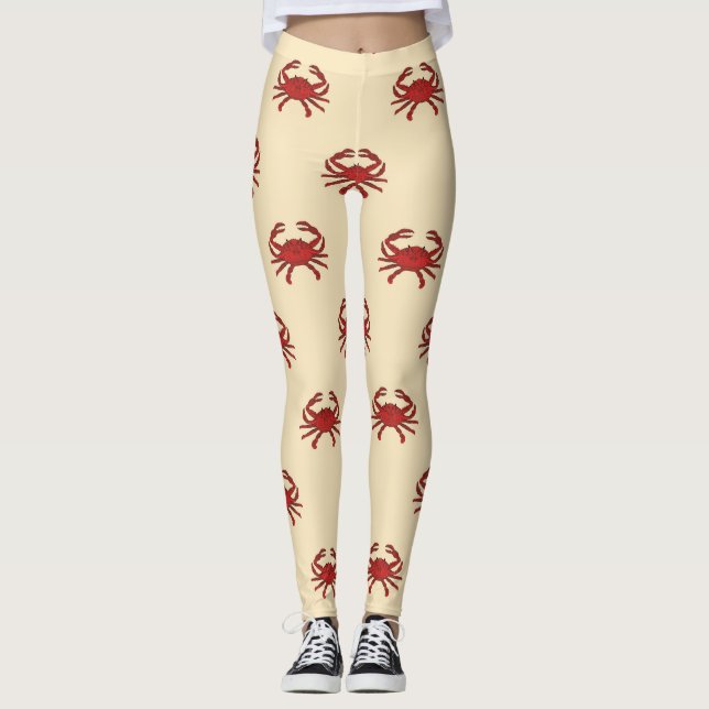 Legging Ilustração de creme vermelha do caranguejo náutico (Frente)