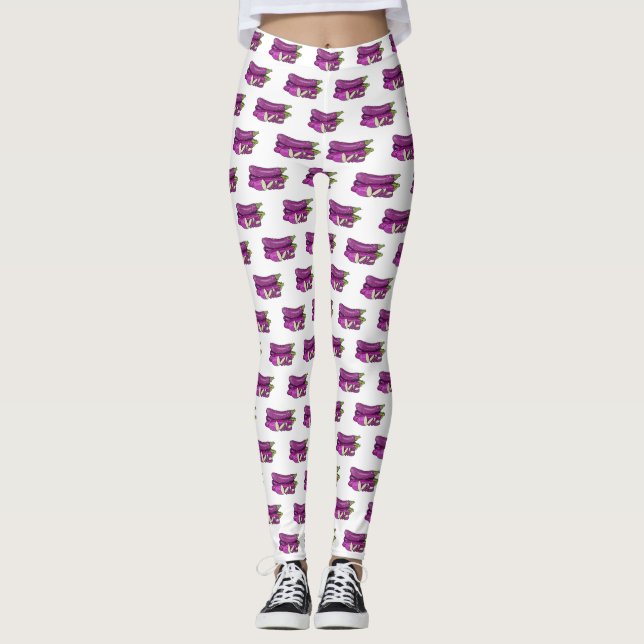 Legging Ilustração de desenho animado de beringela (Frente)