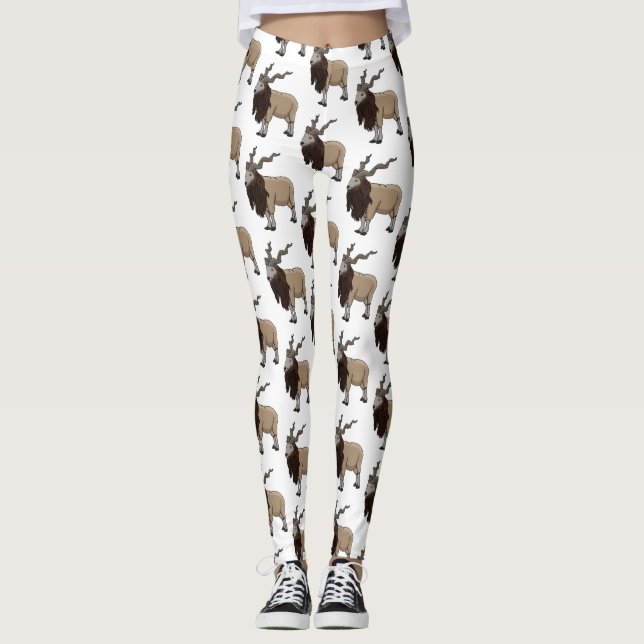 Legging Ilustração de desenho animado de cabra Markhor (Frente)